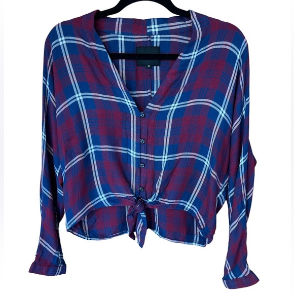 Rails Sloane Plaid Front Tie Cropped Shirt - Picture 4 of 11